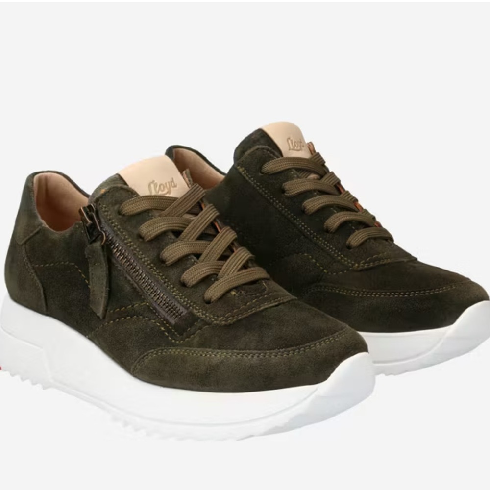 LLOYD Olive Green Real Leather Suede Sneakers, Size 6.5